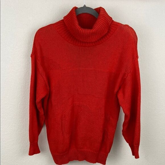 Vintage Knit Sweet Tree Red Turtleneck Sweater - Picture 1 of 4